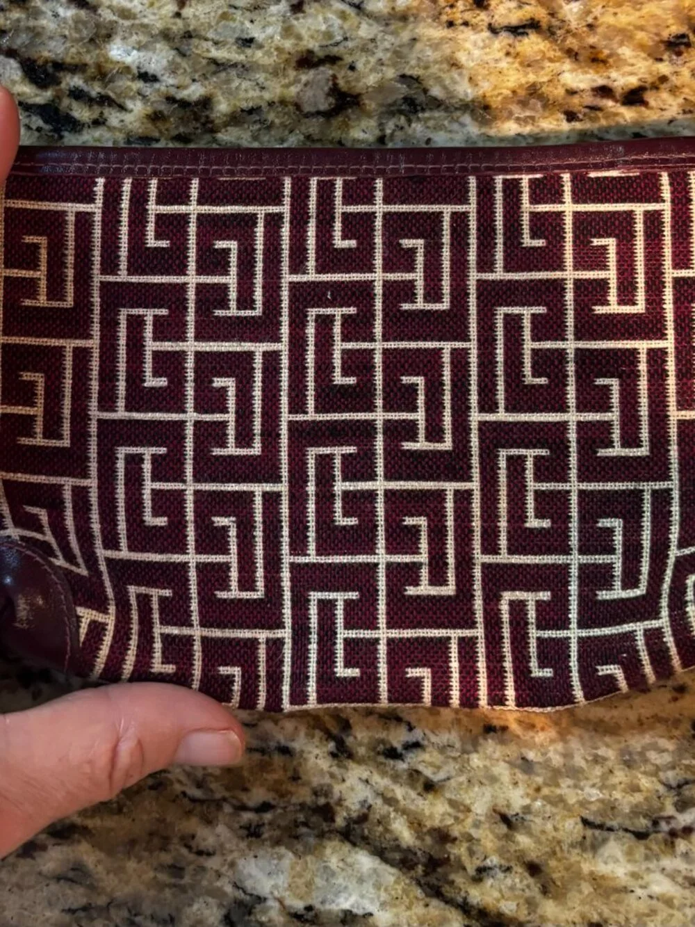 Authentic Vintage Pierre Balmain Paris, Burgundy Monogram Canvas Zippered Pouch